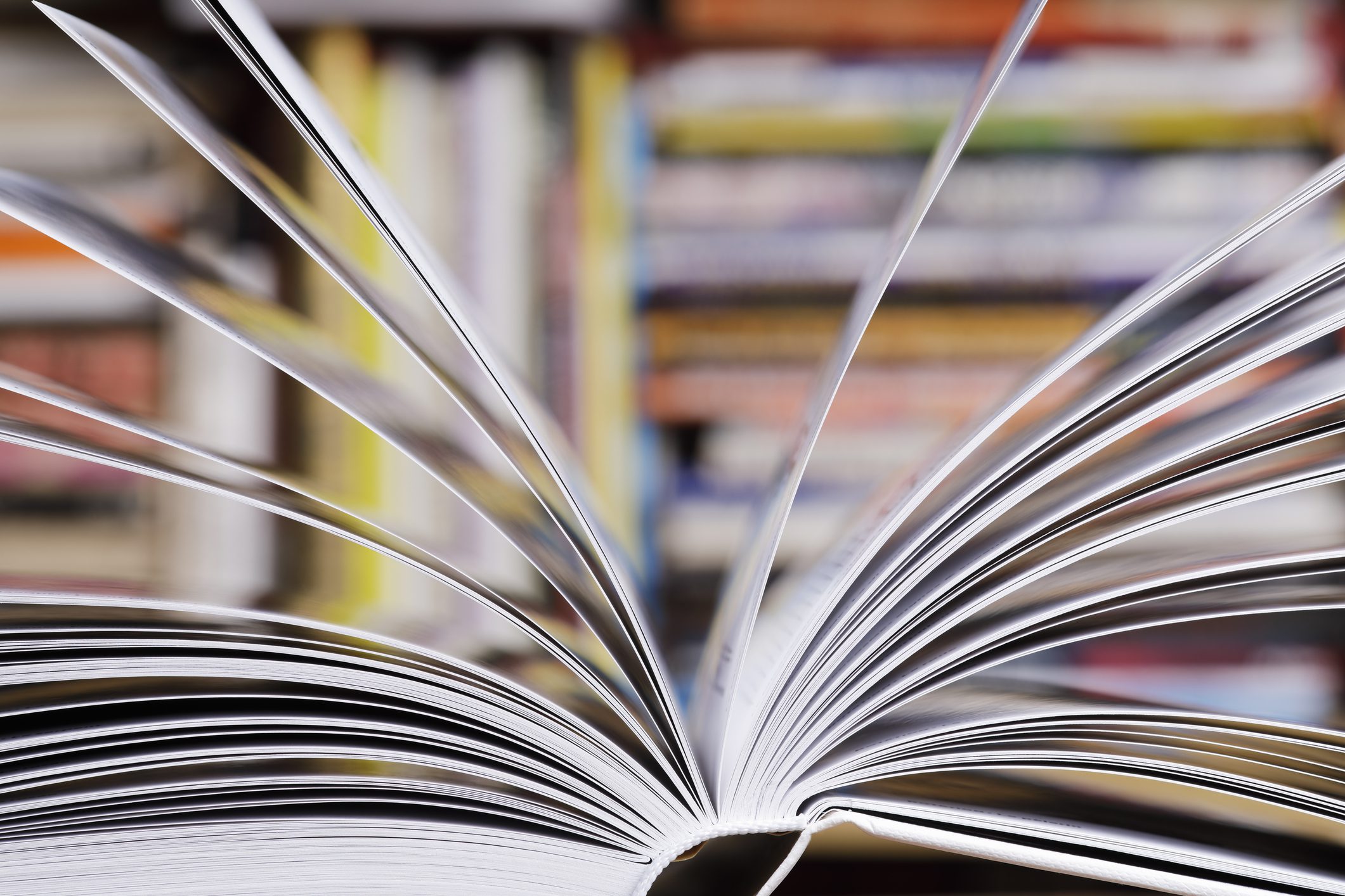 Open book with fanned pages in focus.